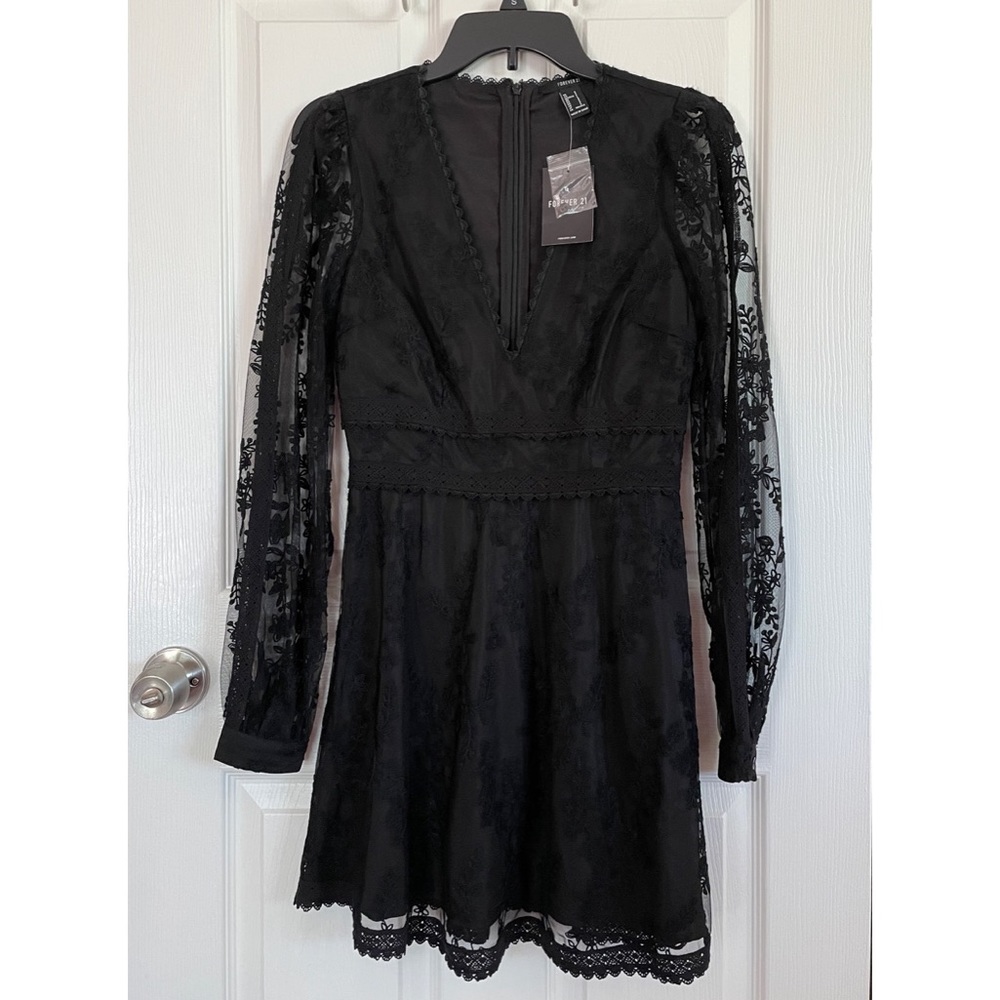 Forever 21 Embroidered Black Dress